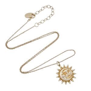 Estate Gold-Tone Sterling Silver 925 Sun Face Pendant Necklace 16"-18"